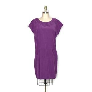 Boden Corduroy Shift Mini Dress Womens size 12 Short Sleeve Ruffle Collar